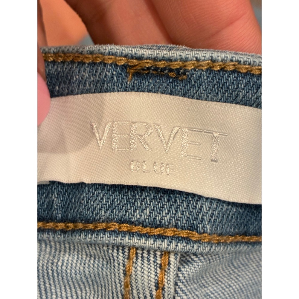 Vervet Blue High Rise Flare Jeans Light Wash Raw Hem T5988 Size 29 - Picture 5 of 7